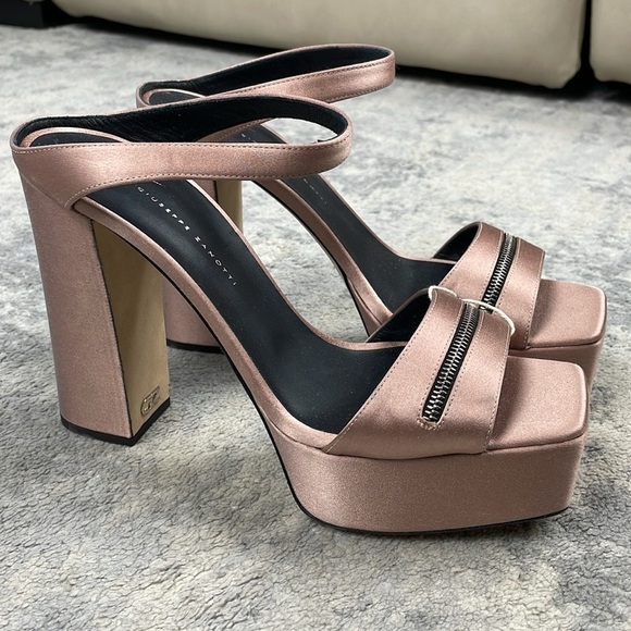 New Giuseppe Zanotti Tytania Satin Mule Sandals Zipper Toes Platform Heels Sz 40 - Picture 10 of 16